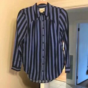 Anthropologie Blue and Black Striped Button-Down Shirt